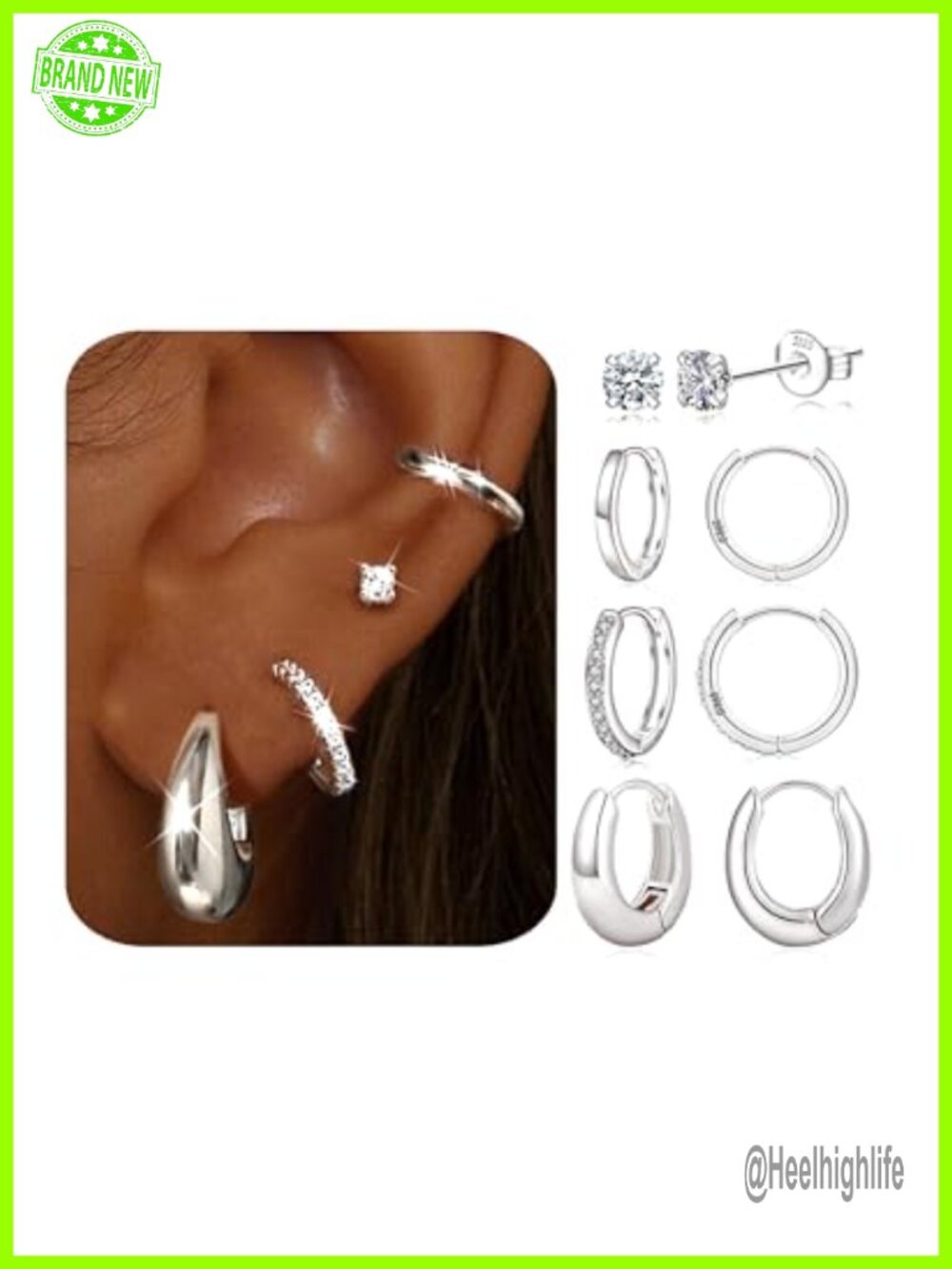 Sterling Silver Hoop Stud Earring Set 4 Pairs Hypoallergenic